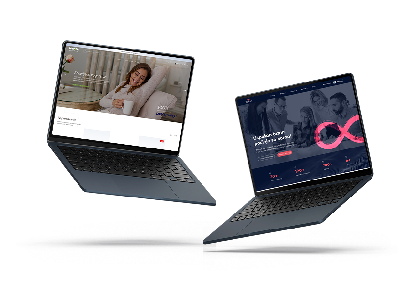 Primeri izrađenih web sajtova prikazani na laptop uređajima